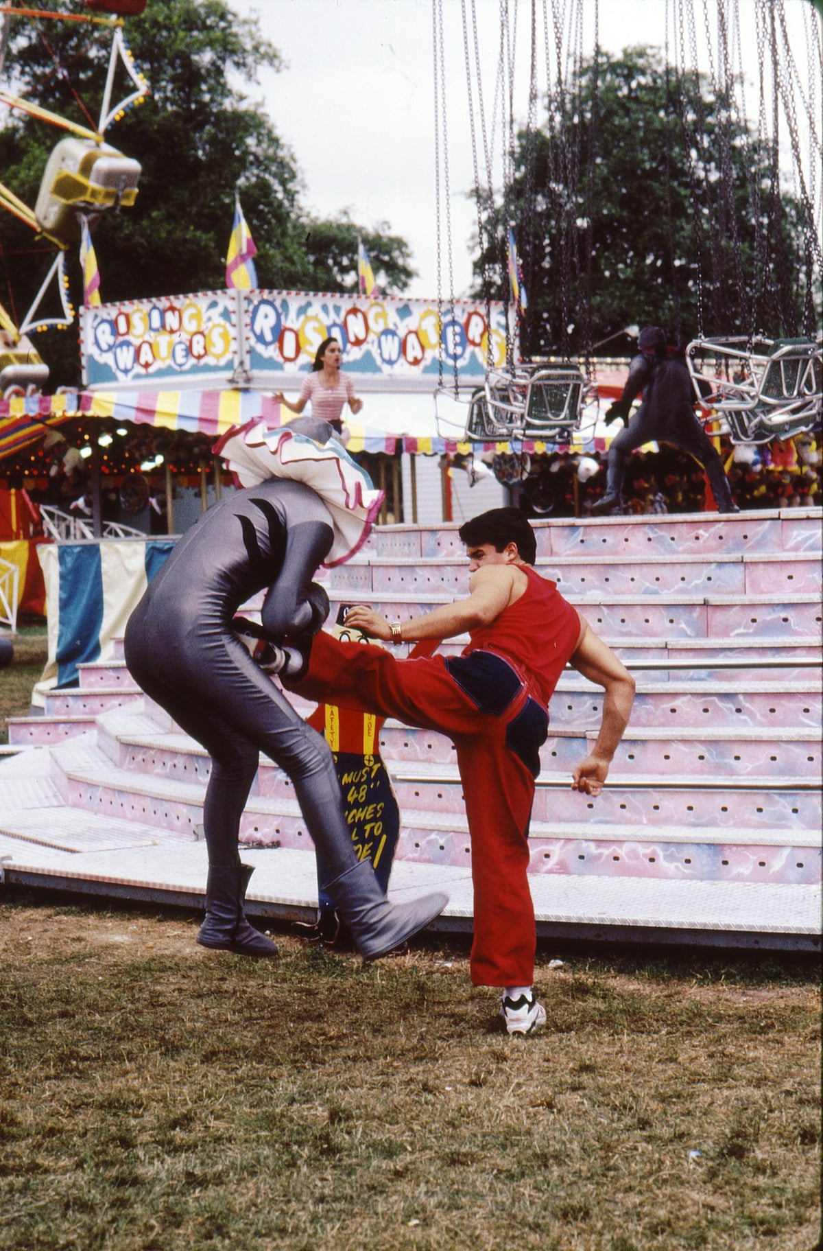 Jason's side kick sending a stuntman airborne in the Mighty Morphin Power Rangers episode No Clowning Around, hand-signed by Austin St. John
