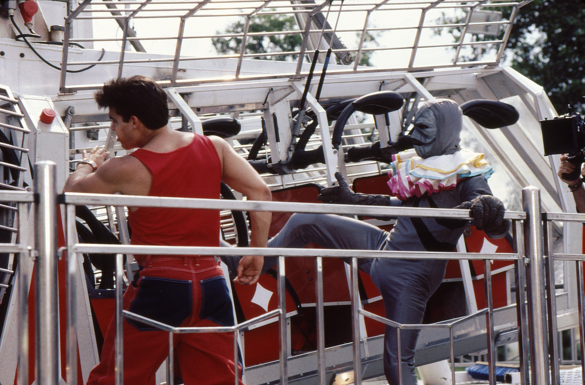 A Putty Patroller kicking Jason in the head, a fight moment cut from the aired Power Rangers episode, hand-signed by Austin St. John