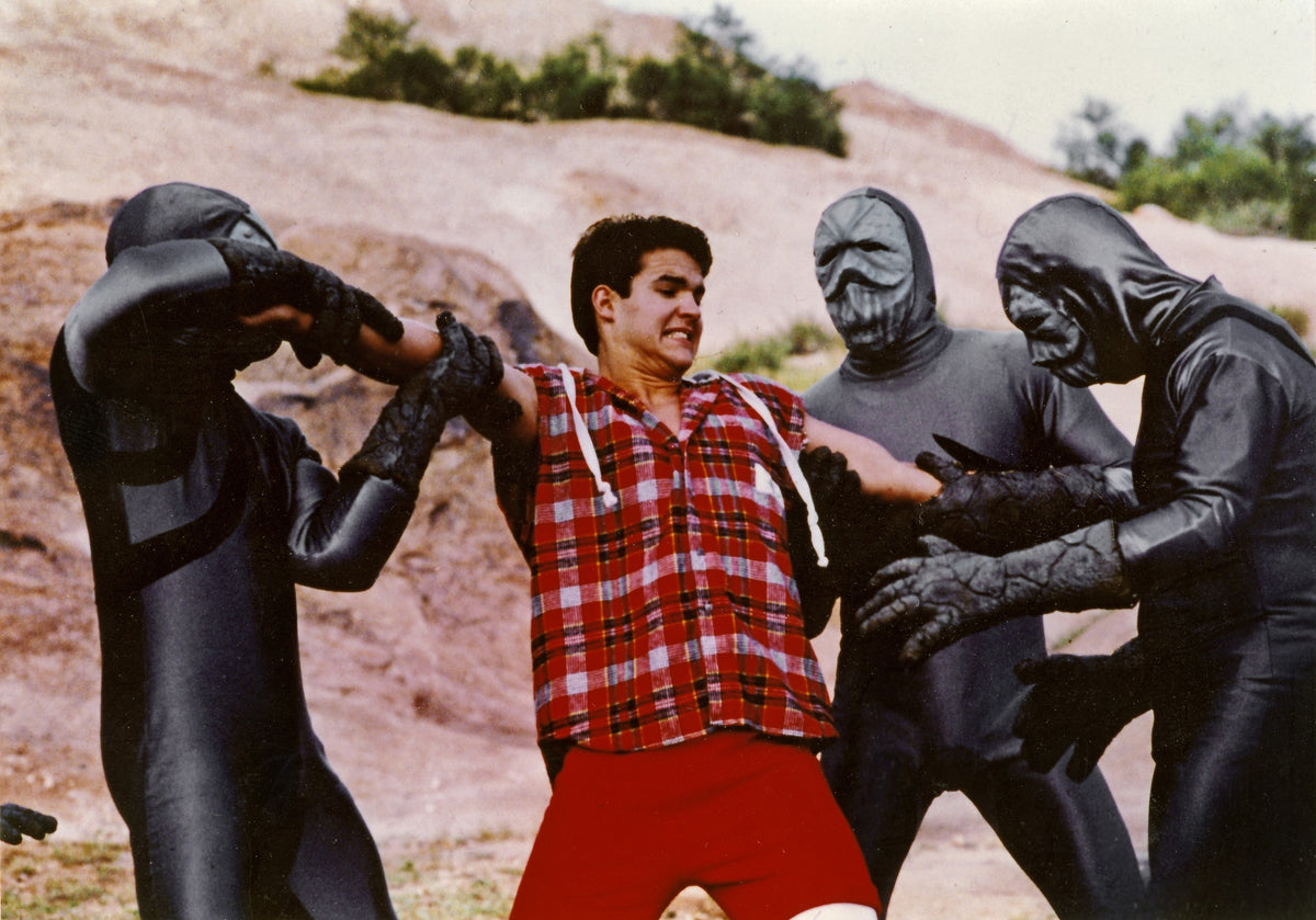 Original cast fighting at Vasquez Rocks in the unaired Mighty Morphin Power Rangers pilot, hand-signed by Austin St. John