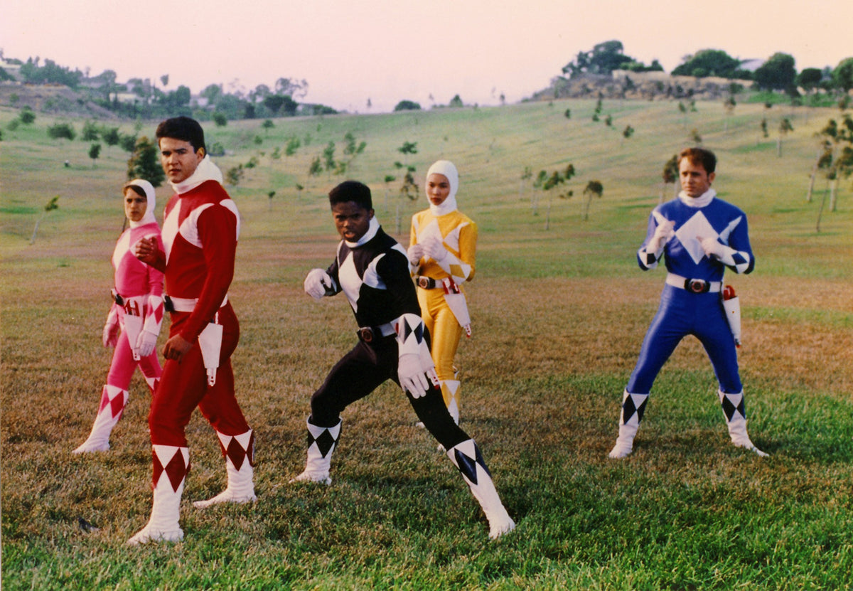 Mighty Morphin team in fighting stances at Kenneth Hahn Park, photo by Bruce